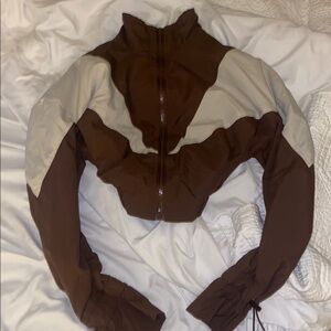 Brown and Cream Women's Jacket